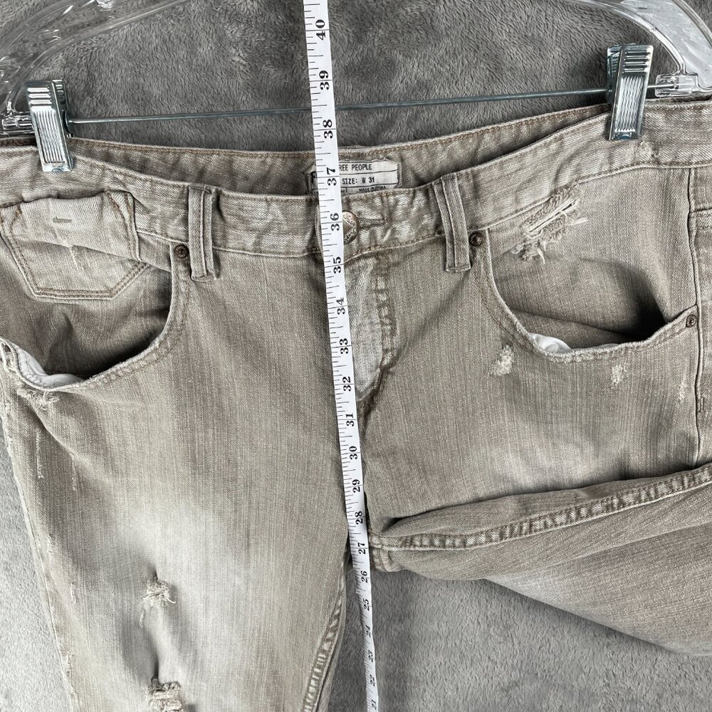 Free People Distressed Skinny Jeans Women’s W31 Khaki Green Stone Washed Y2K - Picture 6 of 8